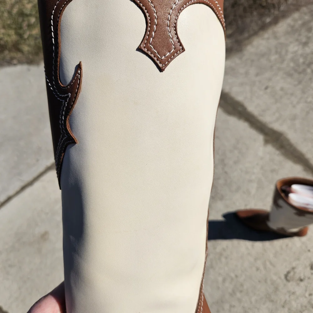 Zodiac Dawson Western Tall Boots - Brown/Cream Leather - Size 5.5M- NEW - Picture 9 of 16